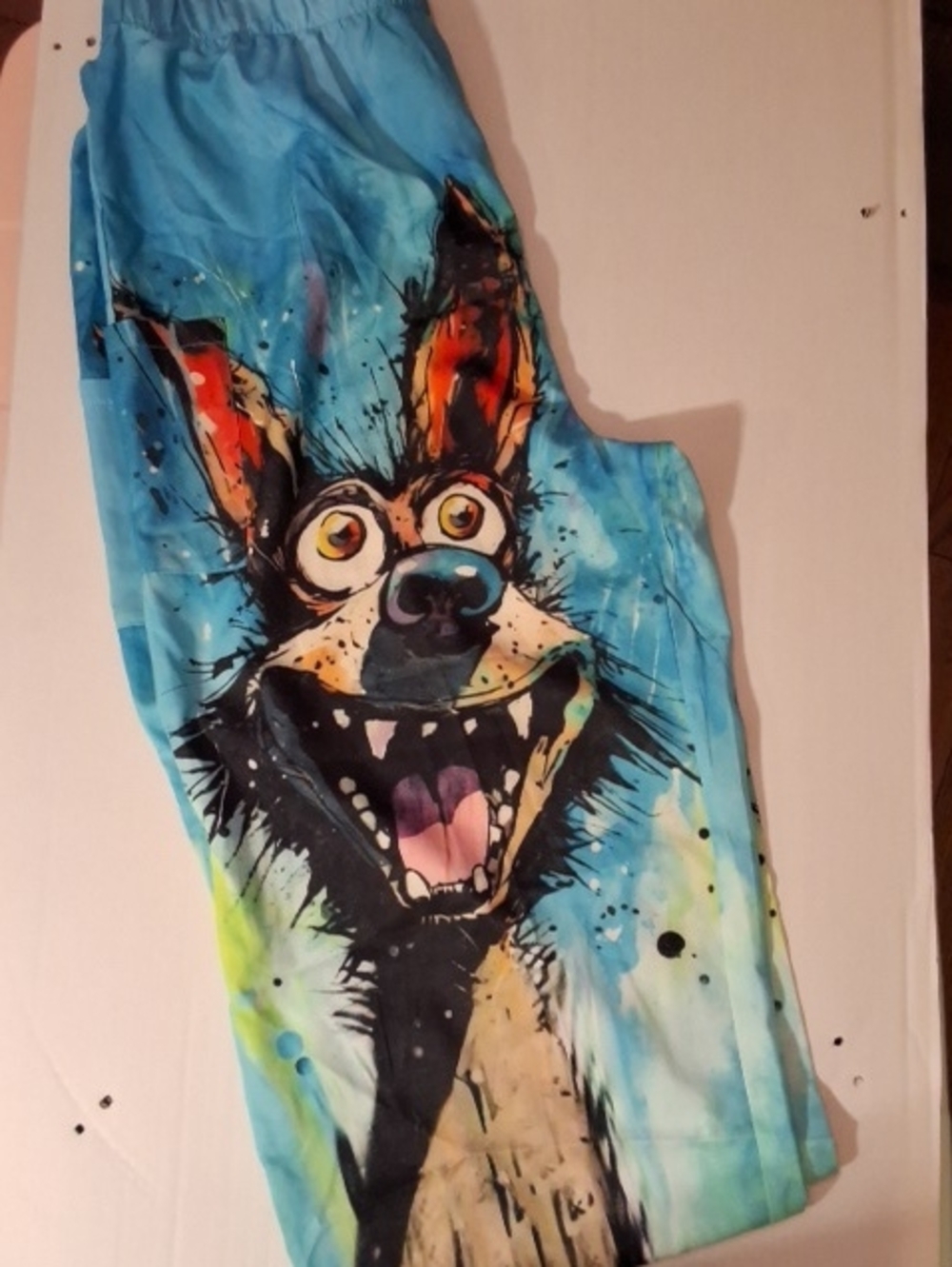 Vibrant Blue Cartoon Wolf Print Leggings